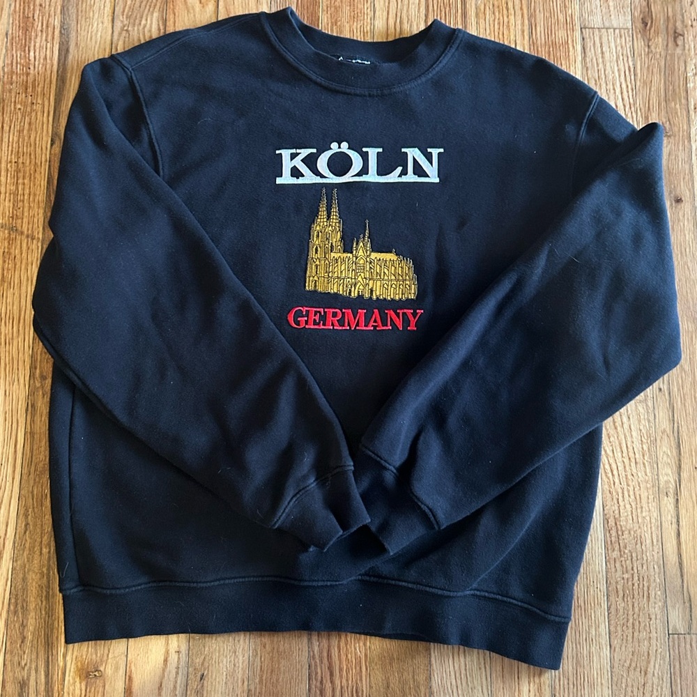 Köln Germany Crewneck Pullover Sweater Black Embroidered Travel